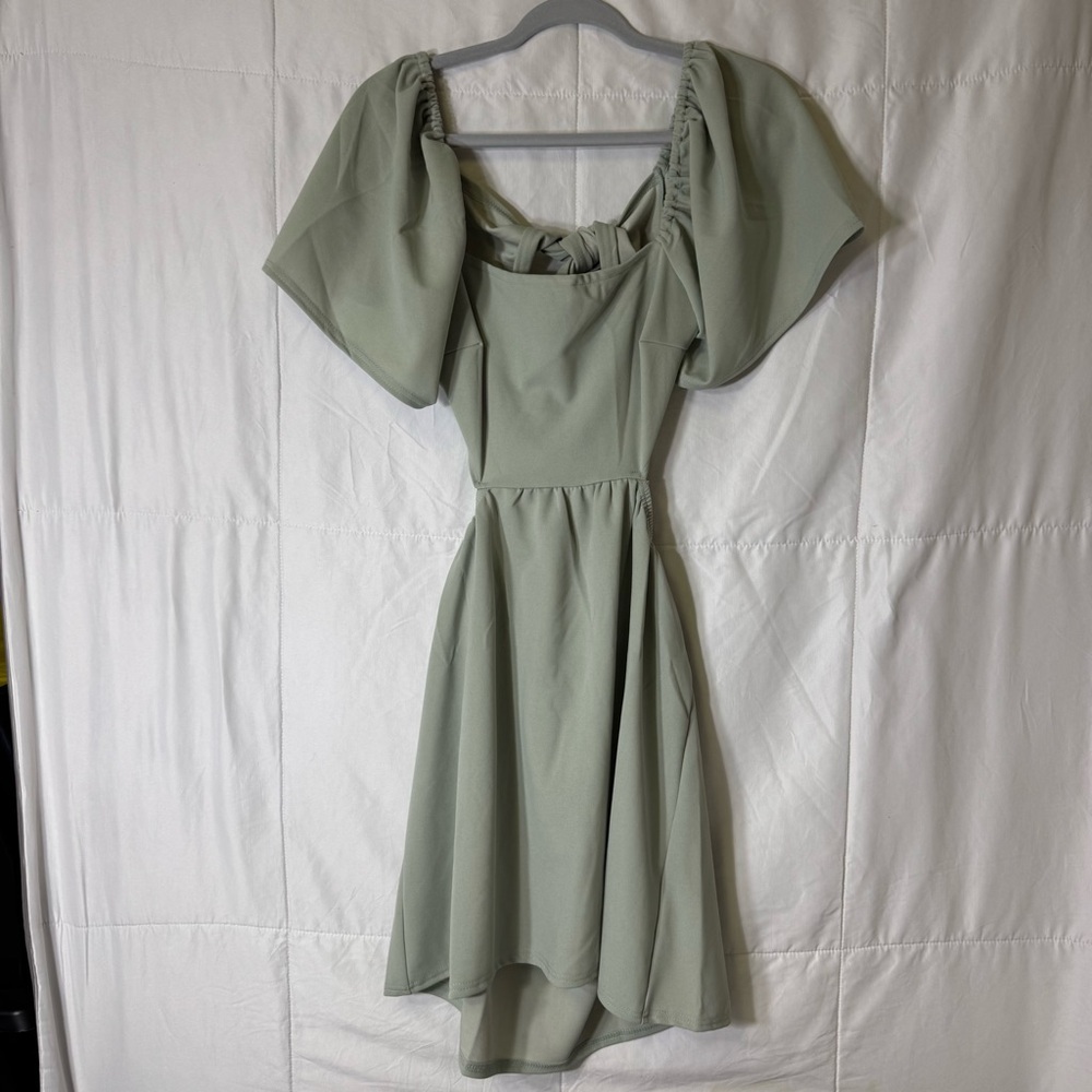 Sage Green Open Back Tie Midi‎ Dress Medium Cottagecore
